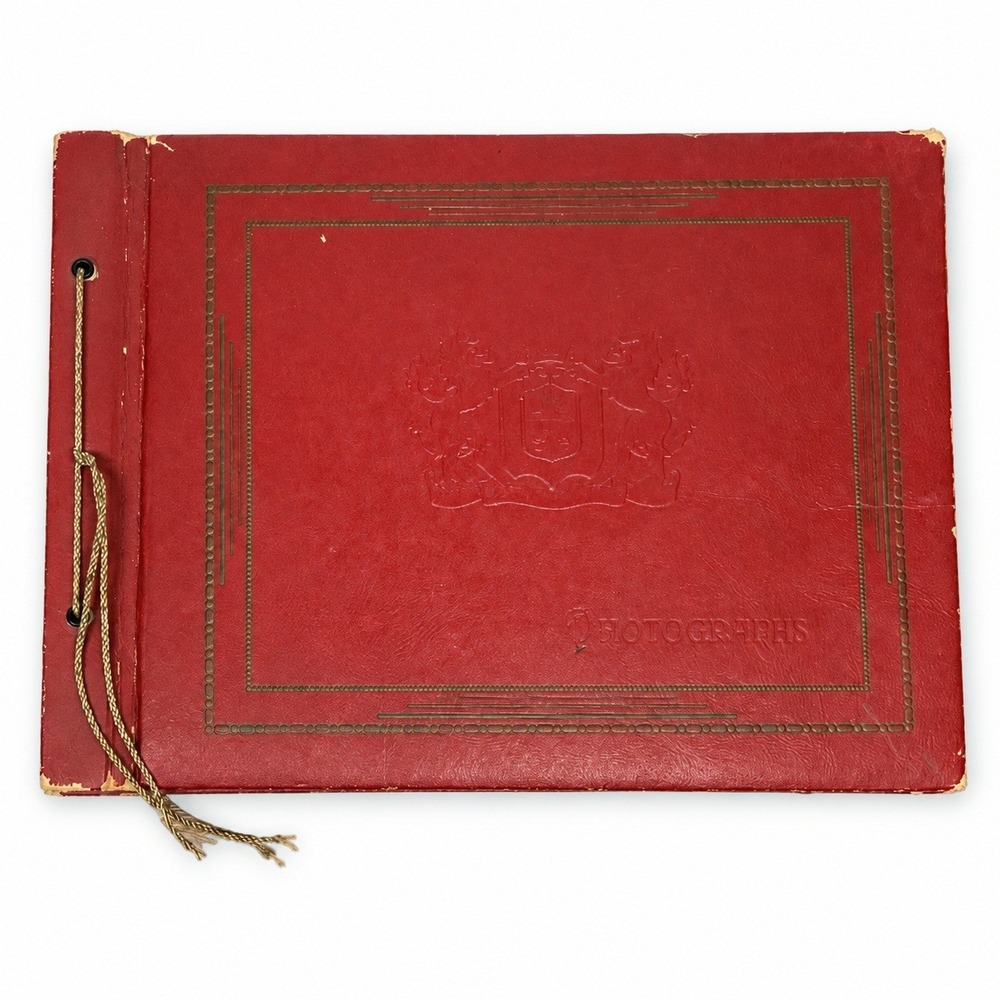 Vintage Red 15" x 11.5" CordBound Photograph Album Embossed Lion Empty Scrapbook